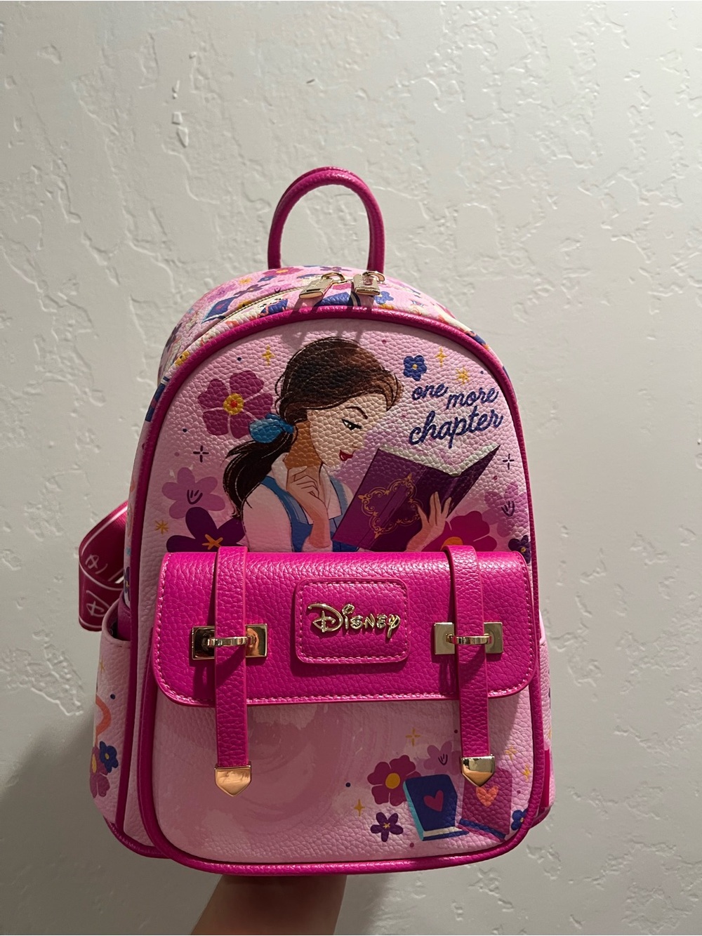 Disney Pink Belle Mini Backpack with 'One More Chapter' Art